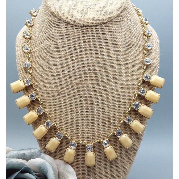 J.Crew Statement Necklace Neutral Cream Beads & Crystals Collar Signed 19" - Picture 2 of 9